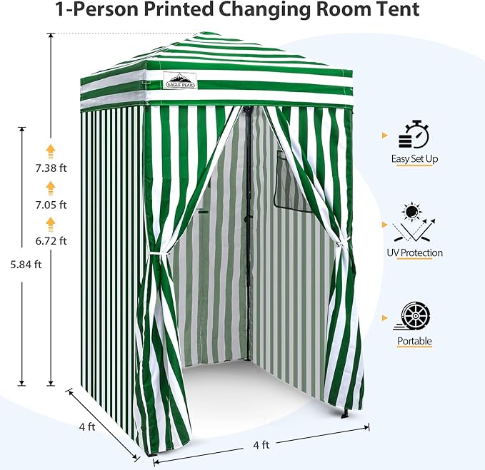 EAGLE PEAK Flex Ultra Compact 4x4 Pop-up Canopy, Sun Shelter, Changing Room, Portable Privacy Canopy Cabana for Pool, Fashion Photoshoots, or Camping, Green/White
