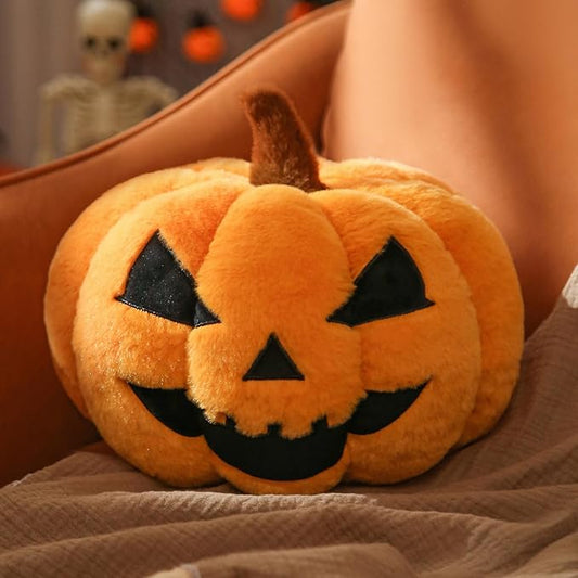 YRXRUS Evil Pumpkin Pillows, Halloween Pillow, Pumpkin Shaped Throw Pillows Happy Halloween Decoration, Orange 6x12 Inches Soft Rabbit Fur Pillow for Natural Accent Pillows for Holiday, Fall