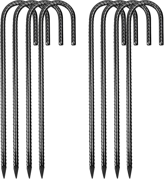 12 Inch Rebar Stakes,8 Packs Heavy Duty Metal J Hook Garden Ground Stakes for Camping Tent Canopy or Supporting for Garden Landscapes Fences Stakes(J Shape-Black, J-12 x5/16-8pcs)