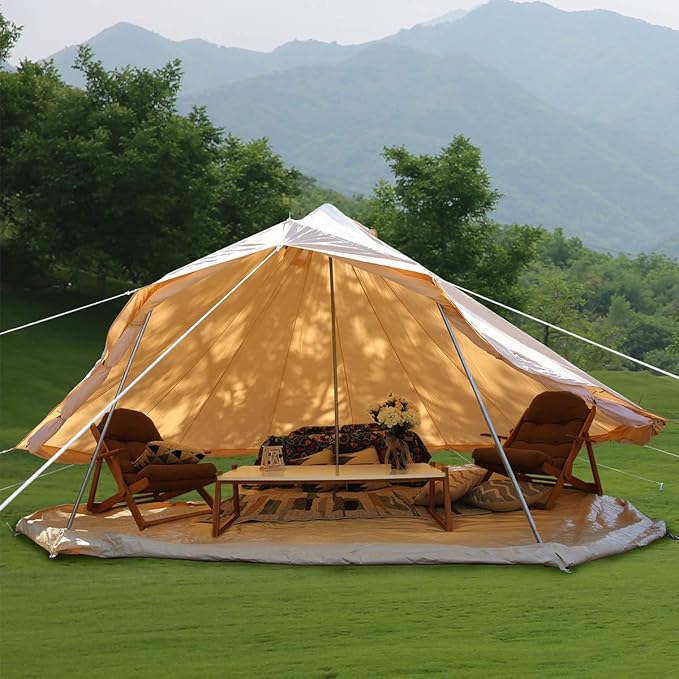 UNISTRENGH Luxury Canvas Cotton Bell Tent Large Waterproof Windproof Yurt Glamping Family Tent with Cable Hole for Camping Hiking Hunting Party Exhibition