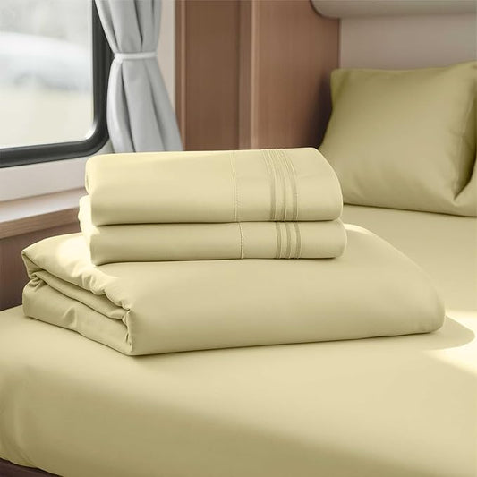 Hearth & Harbor Short Queen Sheets for RV, Vanilla Yellow RV Queen Sheets, Silky Soft 1800 Microfiber Bed Sheet for Camper, 4 Piece RV Bedding with Pillowcases