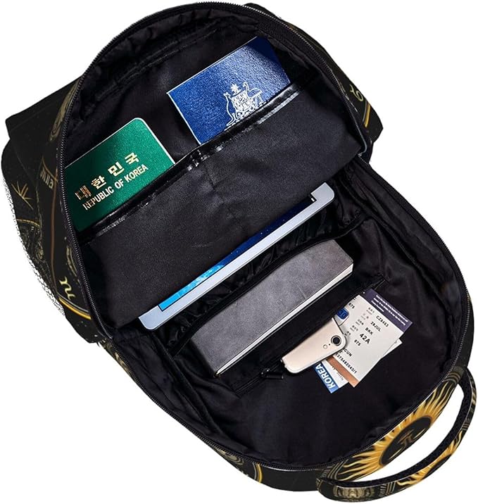 Women Men Polyester Zodiac Symbol Art Casual Daypack Large Capacity Bookbag With Side Pockets for Sports Picnic Walking Cycling