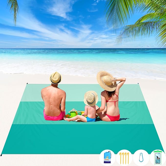 BYDOLL Beach Blanket Waterproof Sandproof Large 78''×81''/10'×9' Sand Free Oversized Sandless Picnic Mat Water Proof Packable Lightweight Blanket for Beach Camping Hiking Travel
