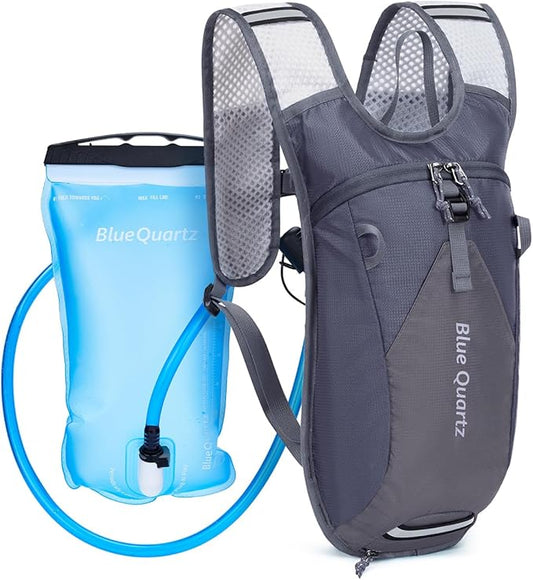 Blue Quartz Hydration Backpack with 2L Water Bladder - Lightweight Cycling & Running Pack for Men Women, Breathable Mesh Straps, L-Zip Wide Opening Hydration Pack for Quick Access