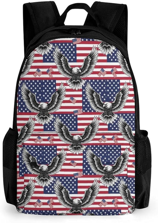 Daypack Bookbag Multipurpose Anti-Theft Big Capacity Carry On Bag, American Flag Usa Cool Bald Eagle Pattern Art Travel Hiking Camping Rucksack With Padded Straps