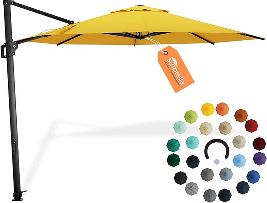 Midtown Umbrellas 10 Ft Outdoor Cantilever Patio Umbrella w/Sunbrella Yellow Acrylic Fabric - 360° Rotate Offset Patio Umbrella, Deck Patio Umbrella, Backyard Umbrella & Garden Umbrella - Black Frame