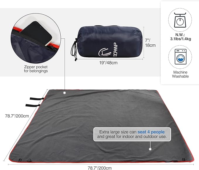 REDCAMP Large Waterproof Stadium Blanket for Cold Weather, 79”x 79” Soft Warm Fleece Windproof Camping Blanket for Camping, Hiking, Traveling, Sporting Events (Dark Blue)