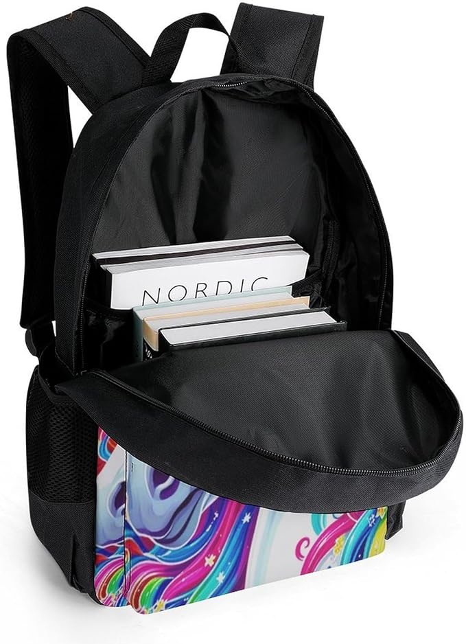 Men Women Polyester Colorful Rainbow Unicorn Daypack Big Capacity Shoulder Bag With Adjustable Shoulder Straps for Camping Travel Walking Cycling