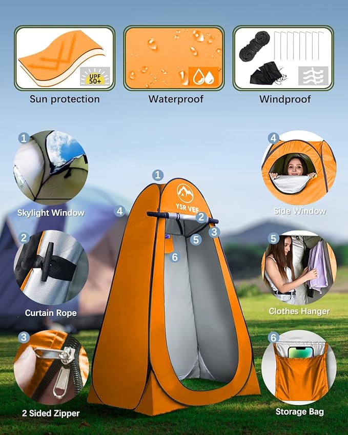 Camping Toilet with Pop-Up Privacy Tent and Liquid Waste Gel, Portable Toilet for Camping with Large Tent, Ergonomic Potty Provides Enhanced Comfort, Suitable for All Ages