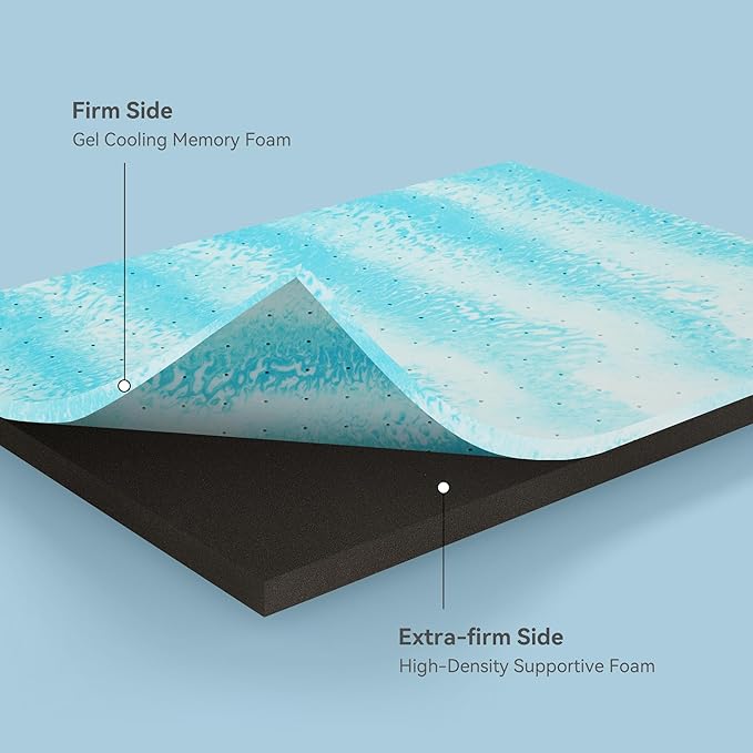 Extra Firm Mattress Topper Queen Size 3 Inch, Pain Relieving Foam Bed Topper for Extra Support, Gel Memory Foam&High-Density Foam Mattress Pad, CertiPUR-US Certified