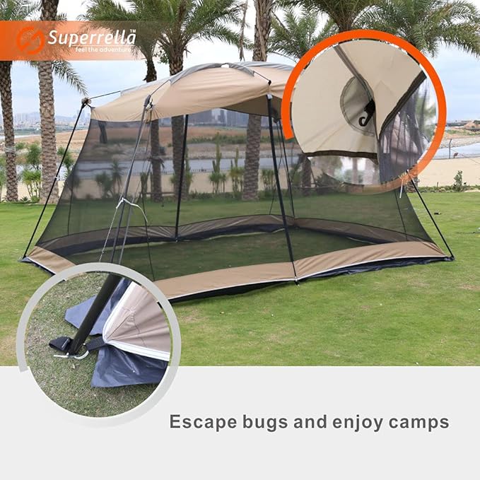 Screen House 13x9 Ft Canopy Tent Sun Shade Shelter Perfect for Outdoor Activities, Khaki