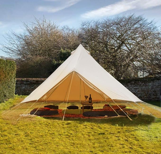 PlayDo Waterproof 4 Season Cotton Canvas Hot Tent Bell Wall Tent Yurt Tent with Stove Jack Hole for Outdoor Family Camping