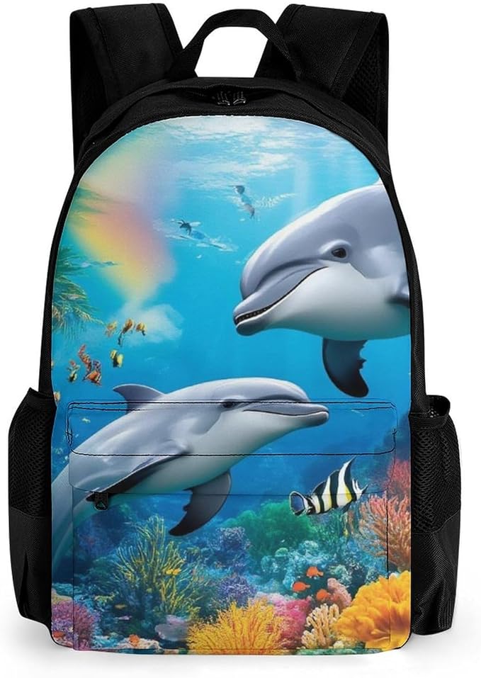 Supdreamc Rucksacks Multipurpose Anti-Theft Big Capacity Bookbag, Blue Ocean Underwater World Dolphin Art Travel Hiking Camping Rucksack With Padded Straps
