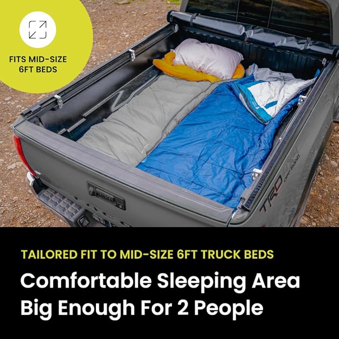 Luno AIR 6ft Truck Bed Mattress Car Camping - Tailored 2nd & 3rd Gen Tacoma Support | Sleeps 2 People up to 6ft Tall