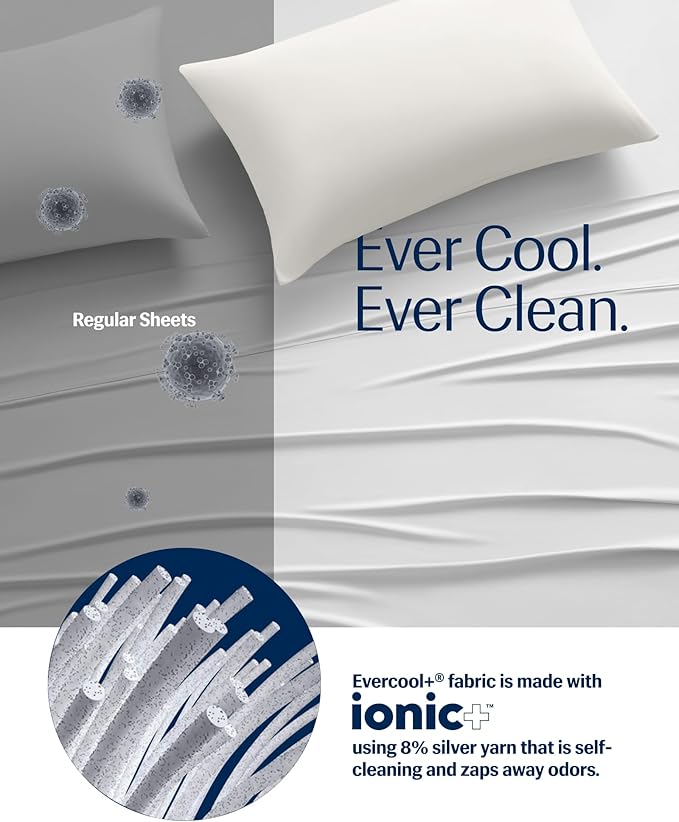 REST® Evercool®+ Starter Sheet Set, Cali King, White, Breathable Bed Sheet for Hot Sleeper and Night Sweats, with Pillowcases, Ionic+ Self-Cleaning Silver Yarn for Sensitive Skin, 3PCS No Flat Sheet