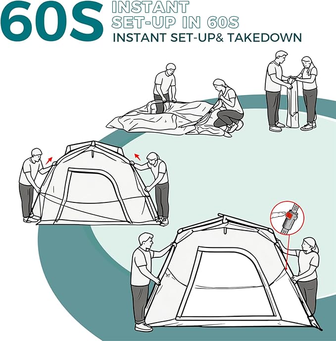 Hewolf Instant Tent for 4-6 Person Camping, Waterproof Easy Pop Up Tent Sets Up in 60 Seconds for Family Outdoor Hiking & Backpacking with Carry Bag