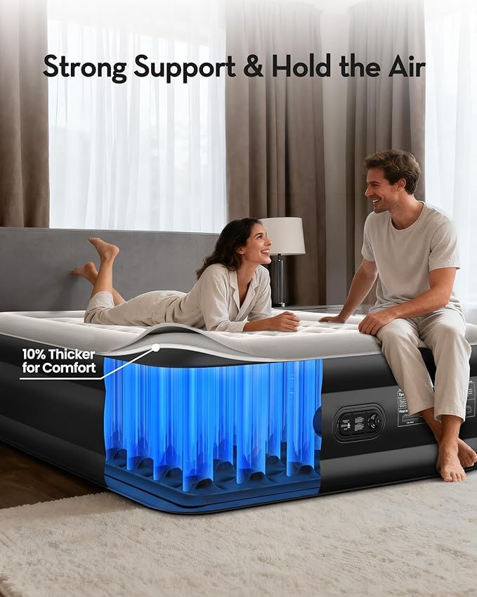 OhGeni 20" Raised King Air Mattress with Built in Pump, Luxury Real Bed Height Blow up Mattress, 3-4 Persons Inflatable Mattress for Guests & Family Party, Ideal for Elder People, 700lbs