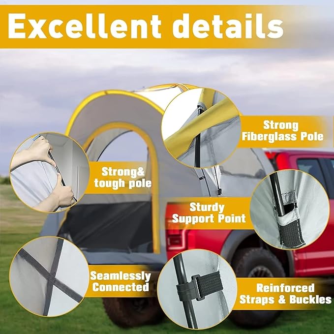 Truck Bed Tents, Pickup Truck Tent For 2 Person, Waterproof PU2000mm Double Layer & Windproof Portable Truck Bed Tent For Camping & Hiking (Color : 5.2FT)