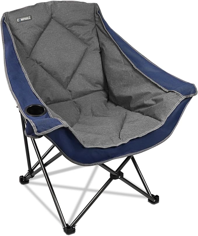 CAMPHILL Folding Camping Chair,Oversized Portable Camping Chair with Cup Holder,Heavy Duty Padded Lawn Chair for Camping, Tailgates, Beach, and Sports