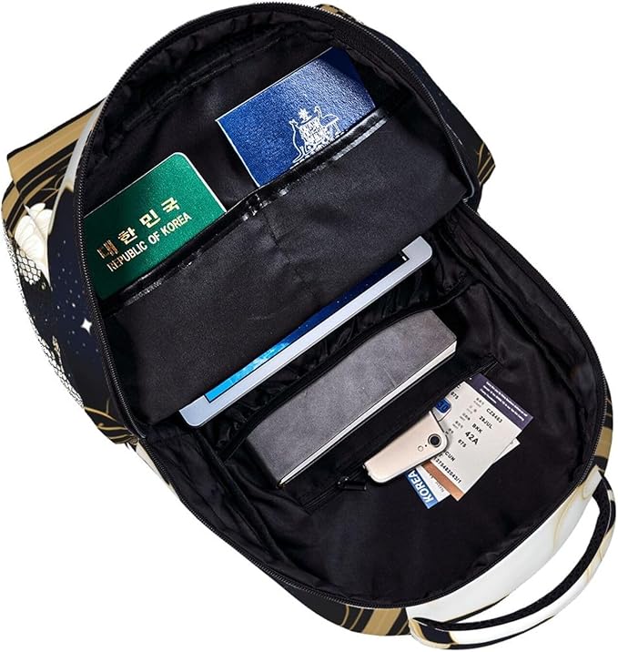 Daypack Polyester Anti-Theft Multipurpose Running White Horse Starry Sky Flowers Elegant Art Bookbag Big Capacity Gym Outdoor Hiking Backpack With Adjustable Shoulder Straps