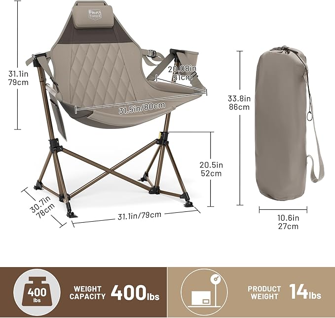 TIMBER RIDGE Hammock Camping Chair, Oversized Swinging Chair with Adjustable Back and Seat Height, Portable Folding Rocking Camping Chair for Outdoor Lawn, Backyard and Patio, Supports 400lbs