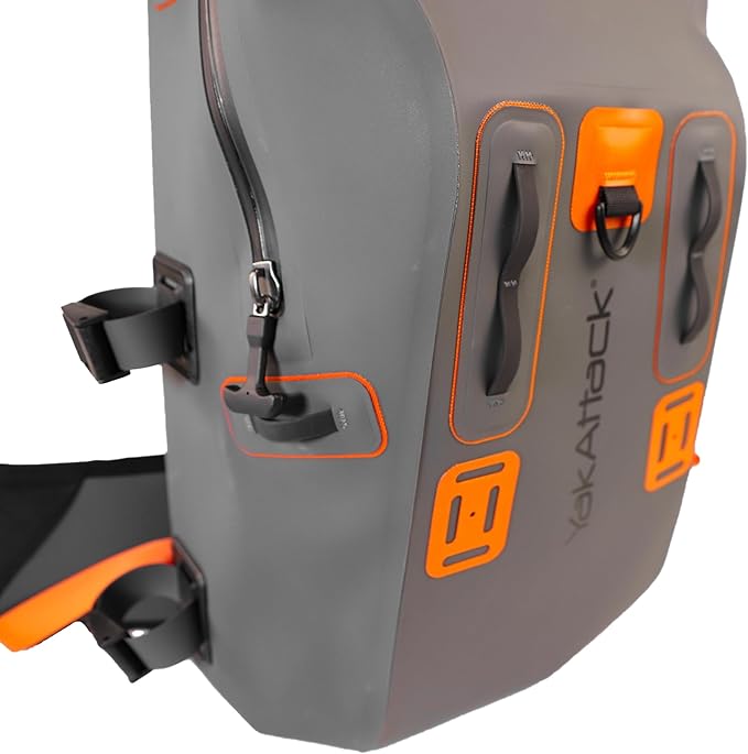 YakAttack 28L DryPak Waterproof Backpack - Grey/Orange | Floating Marine Dry Bag Pack with Padded Straps for Kayaking, Fishing & Hiking | 10" x 22" x 12" | Lightweight Outdoor Gear & Storage Drybag
