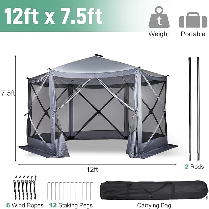Outvita 12x12ft Instant Pop-Up Screen Tent - Outdoor Gazebo Canopy with Mosquito Netting & Carrying Bag - Versatile Pavilion Tent for Patios and Events