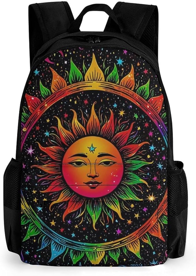 Supdreamc Daypack Backpack Anti-Theft Multipurpose Big Capacity Bookbag, Glowing Sun And Moon Stars Art Business Computer Bag With Side Pockets