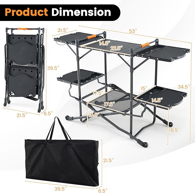 Goplus Camping Cooking Table, Outdoor Grill Table, Folding Camp Kitchen with Aluminum Tabletop, 4 Side Tables, Storage Rack, Portable Cook Station Prep Table for Outside Picnic BBQ RV Tailgate