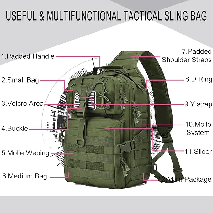 HAOMUK Tactical Sling Bag Pack Military Rover Shoulder Sling Backpack EDC Molle Assault Range Bag