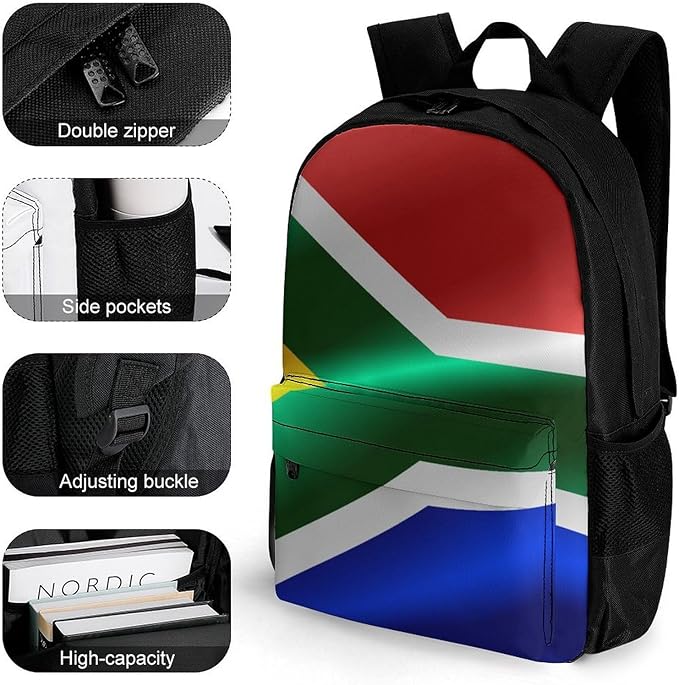 Men Women Lightweight Flag Of South Africa Casual Daypack Big Capacity Bookbag With Padded Straps for Gym Travel Walking Cycling