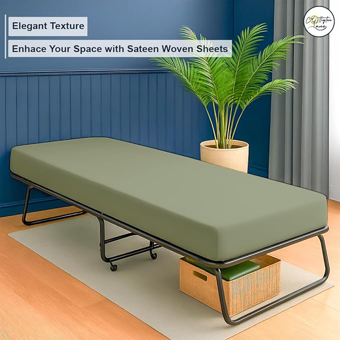 Cot Fitted Sheet 25 x 75, 100% Egyptian Cotton, 1 PC Cot Size Bottom Sheet Only, Perfect for Narrow Twin, Camp Bunk, Army Cots, Trifold Mattress, Camping Cot, Guest Bed Replacement(Sage)