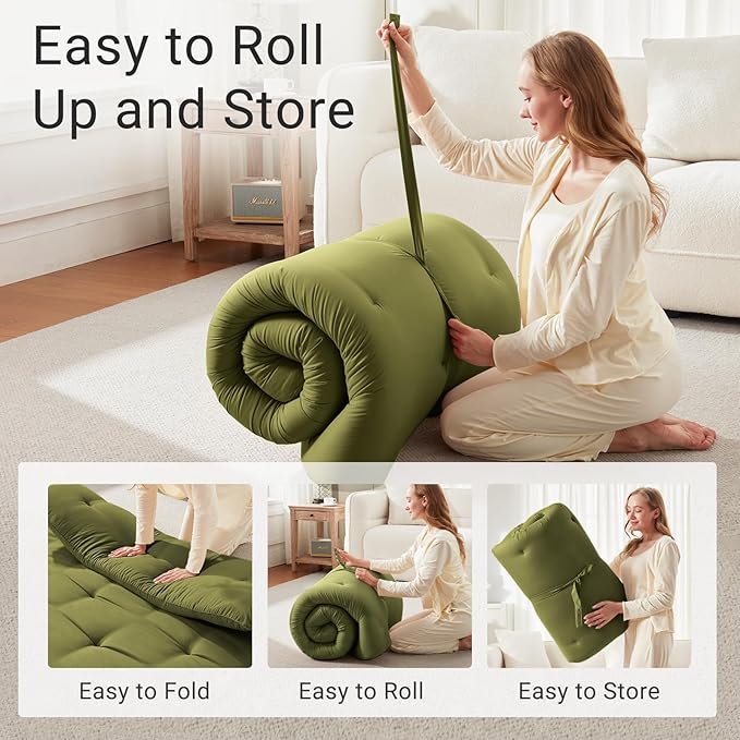 Japanese Floor Futon Mattress Twin Size 39"x 80", Foldable Floor Bed Mattress, Portable Tatami Mat Sleeping Pad, Folding Futon Cushion, Roll Up Floor Lounger for Guest Room Dormitory (Green)