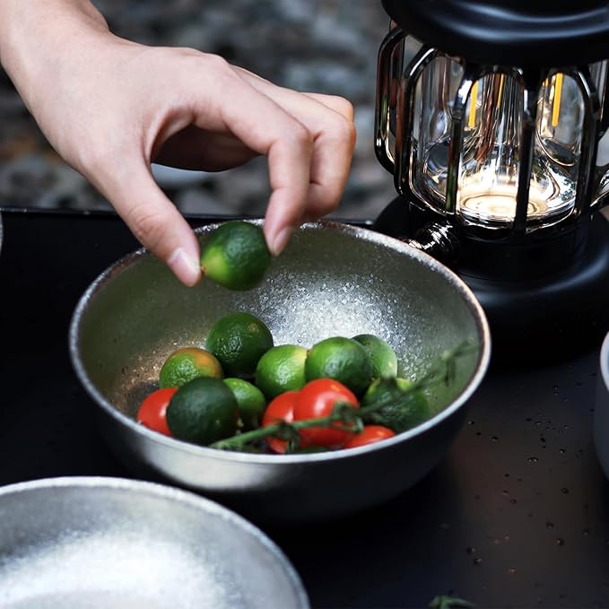 SILVERANT Titanium Camping Bowls, Titanium Plate Ultra Thick & Durable Tableware Single Wall Cookware Mess Kit with Carry Mesh Bag for Outdoor Backpacking Hiking - Crystallized