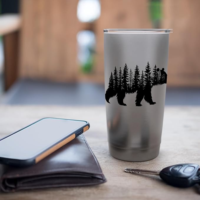 Forest Trees Wildlife Animal Retro Outdoor Nature bear Lover Stainless Steel Insulated Tumbler
