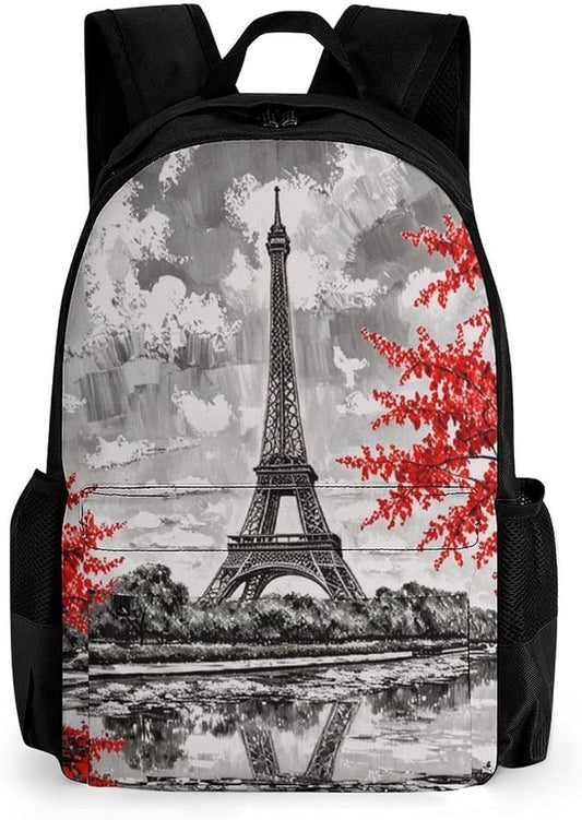 Supdreamc Men Women Lightweight Oil Painting Paris European City Landscape France Eiffel Tower Backpack Large Capacity Bookbag With Smooth Zippers for Gym Business Running