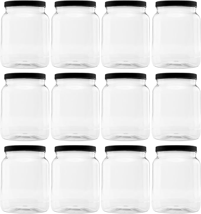 Plastic Storage Jars with Leak Proof Lids, BPA Free, Hand Wash Only (64oz, 12PK Black)