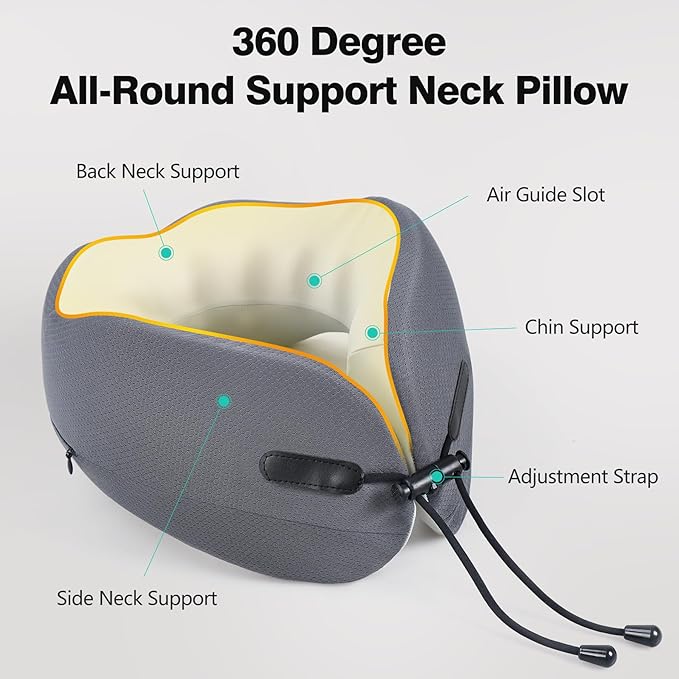 RESTCLOUD Plane Neck Pillow, Travel Neck Pillow for Sleeping on Airplanes, Flight and Car with All-Rounded Neck Support (Large)