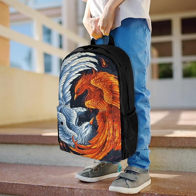 Supdreamc Backpack Lightweight Anti-Theft Multipurpose Ice Water Fire Flame Phoenix Bird Art Shoulder Bag Large Capacity Travel Hiking Backpack With Padded Straps