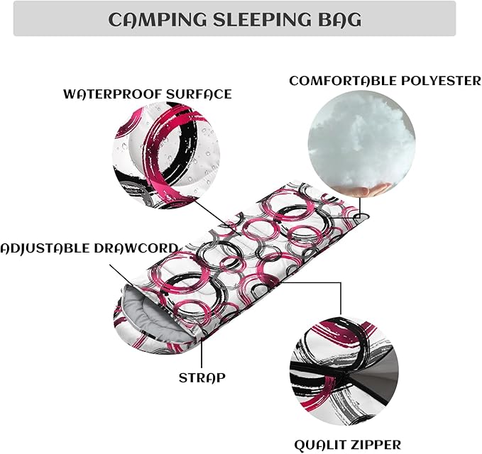 Sleeping Bags for Adults and Kids，3D Printing Camping Sleeping Bag for Girls Boys Lightweight Waterproof Cold/Warm 3-Season，Outdoor Travel with Compression Bags