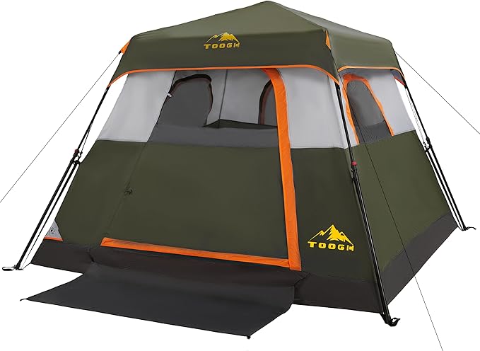 3/4 Person Camping Tent with 1 Door, 4 Windows, and Upgraded Ventilation– Instant Setup, Waterproof, 8'x 8'x 67''Oxford Fabric Floor Pop Up in 60 Seconds Includes Rainfly and Backpack