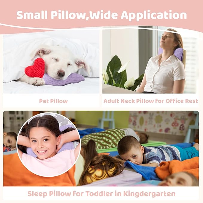 vocheer 11x7in Mini Travel Pillow, Small Pillows for Resting, Tiny Pillows for Neck, Wrist, Lumbar and Knee, Pets Pillow, Cotton, Cover Removable, Machine Washable (Purple-1PC)