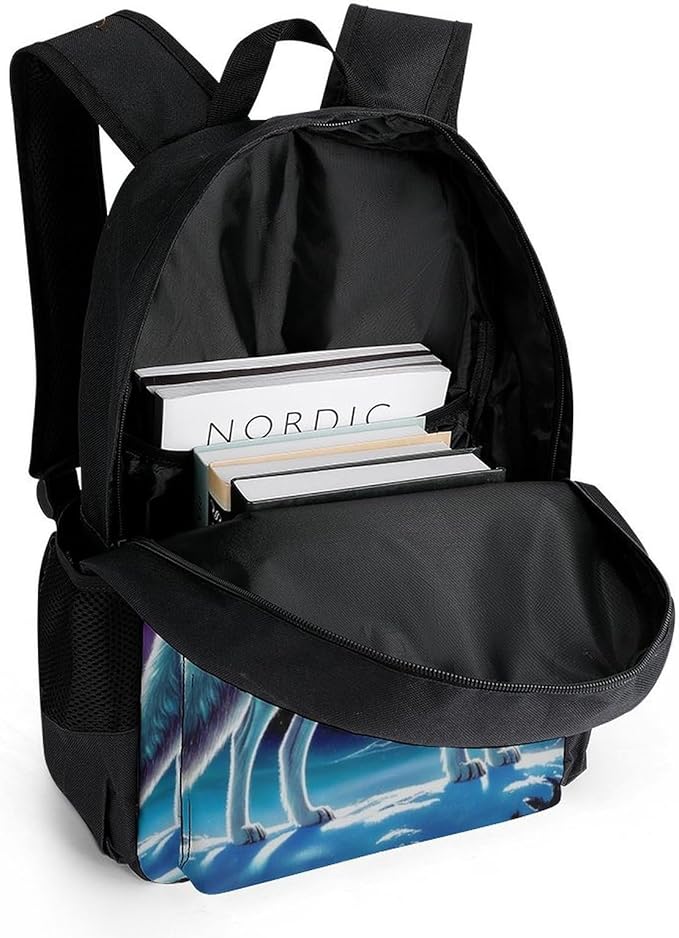 Men Women Polyester Starry Galaxy Cool Wolf Art Casual Daypack Large Capacity Carry On Bag With Adjustable Shoulder Straps for Camping Work Running