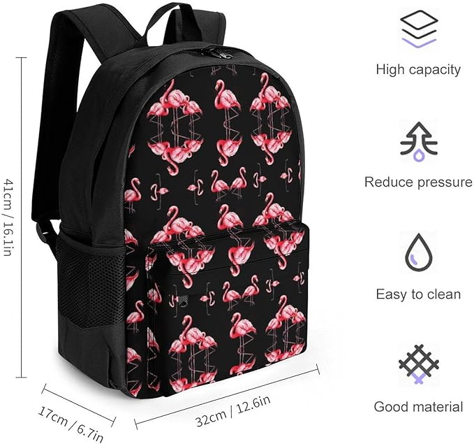 Rucksack Polyester Anti-Theft Multipurpose Pink Flamingo Art Carry On Bag Large Capacity Travel and Sport Backpack Rucksack With Smooth Zippers