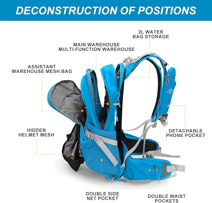 IX INOXTO 20L Hydration Backpack, Waterproof Hiking Internal Frame Backpacks with 2L Hydration Water Bladder and Rain Cover for Men, Lightweight Travel Daypack for Cycling,Camping,Ski (blue)
