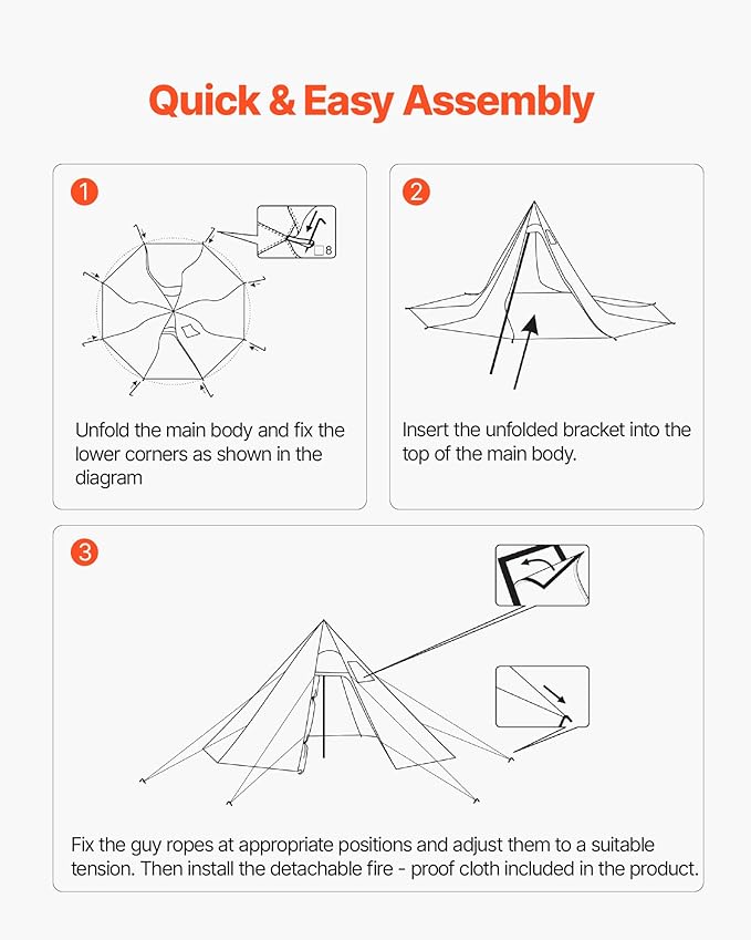 VEVOR Hot Tent, Camping Tipi Hot Tents with Stove Jack, Portable Winter Camping Tents with Snow Skirt, Easy Setup, Waterproof 4 Season Shelter Tents for Fishing Backpacking