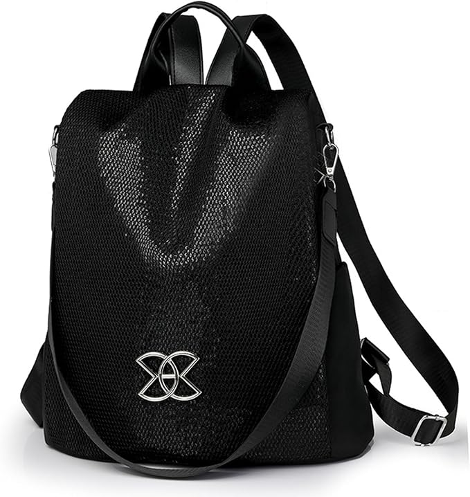 Anti Theft Backpack for Women, Large Capacity Leisure Shoulder Bag, Antitheft Backpack Crossbody Lightweight Travel (Flash Black)