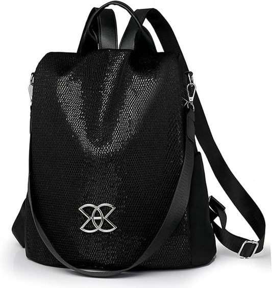 Anti Theft Backpack for Women, Large Capacity Leisure Shoulder Bag, Antitheft Backpack Crossbody Lightweight Travel (Flash Black)