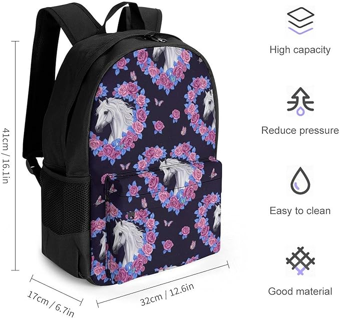Sporty Travel Hiking Rucksack Gym Outdoor Bag Flowers Heart Horse Daypack Backpack Men Women