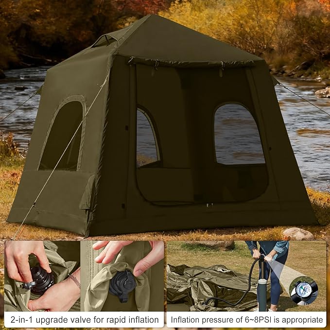 Inflatable Tents for Camping,2/4 Person Easy Setup Blow Up Tents for 4 Seasons Waterproof InflatableTent for Camping, Air Glamping Tents for Camping Adult